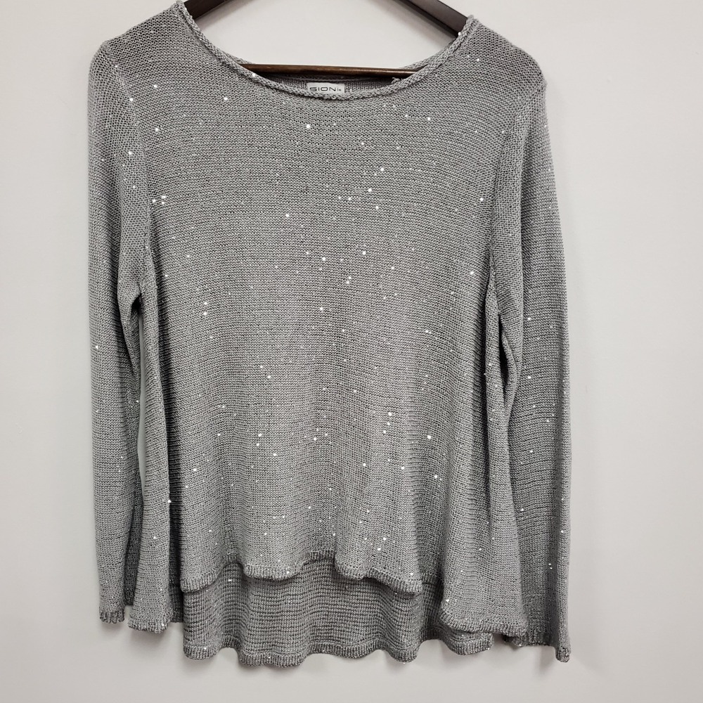Sioni Womens NYE Sequin Fairy Top Size XL Silver Glam Showgirl Swifty Holiday